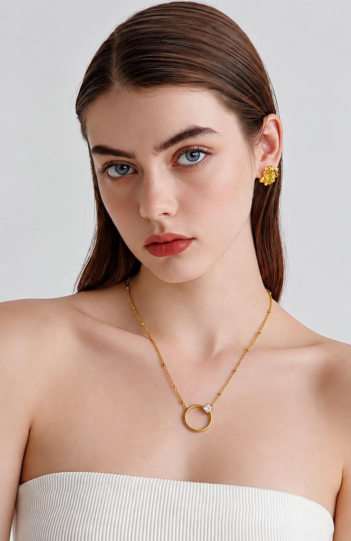 Classic Gold Round Pendant Necklace